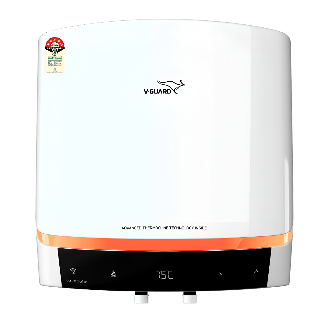 V-GUARD LUXECUBE SMART 15 Litre 5 Star Vertical Smart Geyser with Alexa & Google Assistant Compatibilty (White)