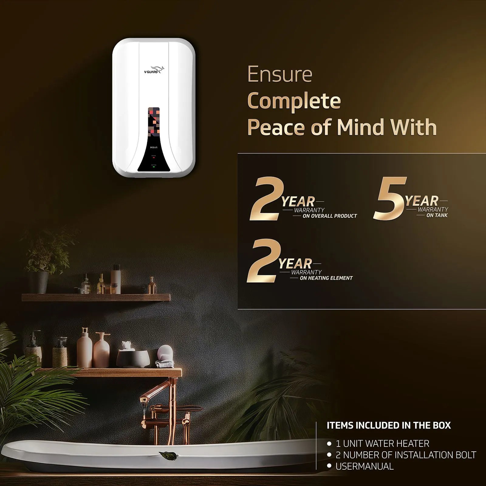 V-GUARD Maha 5 Litre Vertical Instant Geyser with Stainless Steel Tank (White)