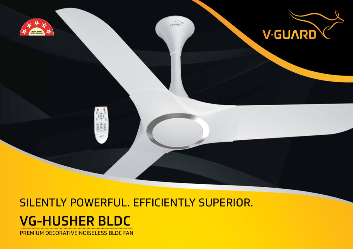 V-Guard HUSHER BLDC 5 Star 1200 mm |3 Blade Ceiling Fan| 5 Years Warranty| Blossom White