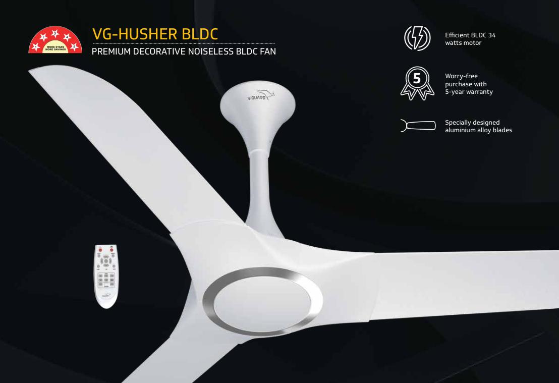 V-Guard HUSHER BLDC 5 Star 1200 mm |3 Blade Ceiling Fan| 5 Years Warranty| Blossom White