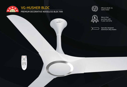 V-Guard HUSHER BLDC 5 Star 1200 mm |3 Blade Ceiling Fan| 5 Years Warranty| Blossom White