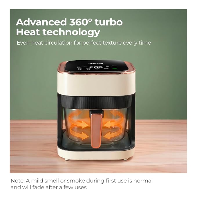 Lifelong PuroGlass Air Fryer | 4.2L Glass Basket | 8 Preset Modes | 1350W Power | Healthy Low Oil Cooking, 360° Turbo Heat Technology | LED Touch Control | Nonstick Easy Clean Kitchen Appliance