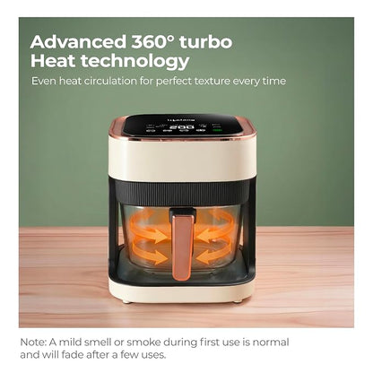 Lifelong PuroGlass Air Fryer | 4.2L Glass Basket | 8 Preset Modes | 1350W Power | Healthy Low Oil Cooking, 360° Turbo Heat Technology | LED Touch Control | Nonstick Easy Clean Kitchen Appliance
