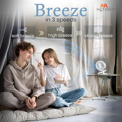 RR Signature Buddy Mini 110mm Portable Clip Fan | 4H Battery | Silent & C type Rechargeable | 360° Rotation | Multi-Clip Function | Portable Cooling | Personal Cooling Fan For Home [PRISTINE WHITE]