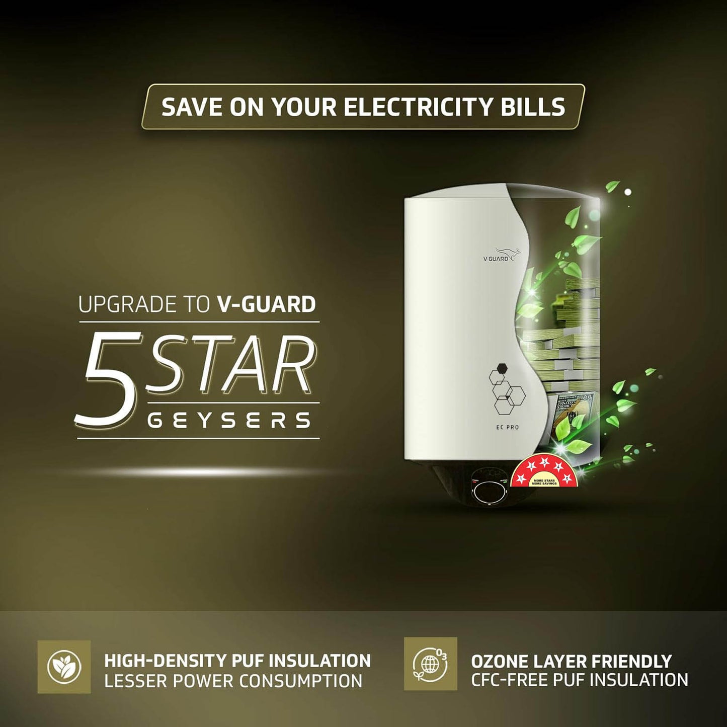 V-Guard EC pro 15L Storage Water Heater with glass-lined AC (anti-corrosion) coating, White