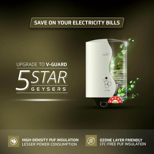V-Guard EC pro 15L Storage Water Heater with glass-lined AC (anti-corrosion) coating, White
