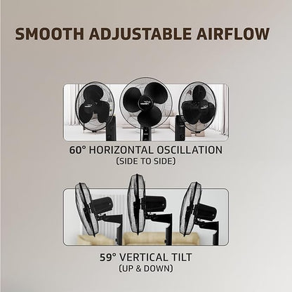 V-Guard GLADO HSW High Speed Wall Mount Fan For Bedroom | 3 Speed Settings | 2200 RPM Powerful Motor | Corrosion Resistant Metal Guards | Black | 40 cm (400mm)