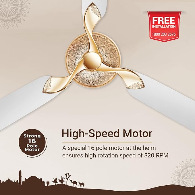 RR Signature Jaipur Mahal 1320mm Designer Ceiling Fan for Home and Office (5 Years Warranty, Agaria White)