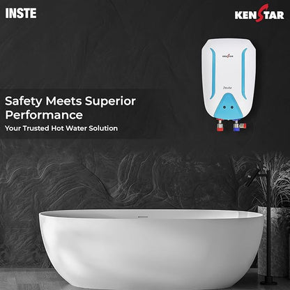 Kenstar Inste 3L 3KW Vertical Instant Water Heater (Geyser) | Faster Heating | Suitable for High Rise Buildings & Low Rise | 3 Levels of Safety |2 Years Warranty (WHITE And TURQUOISE), Wall Mounting