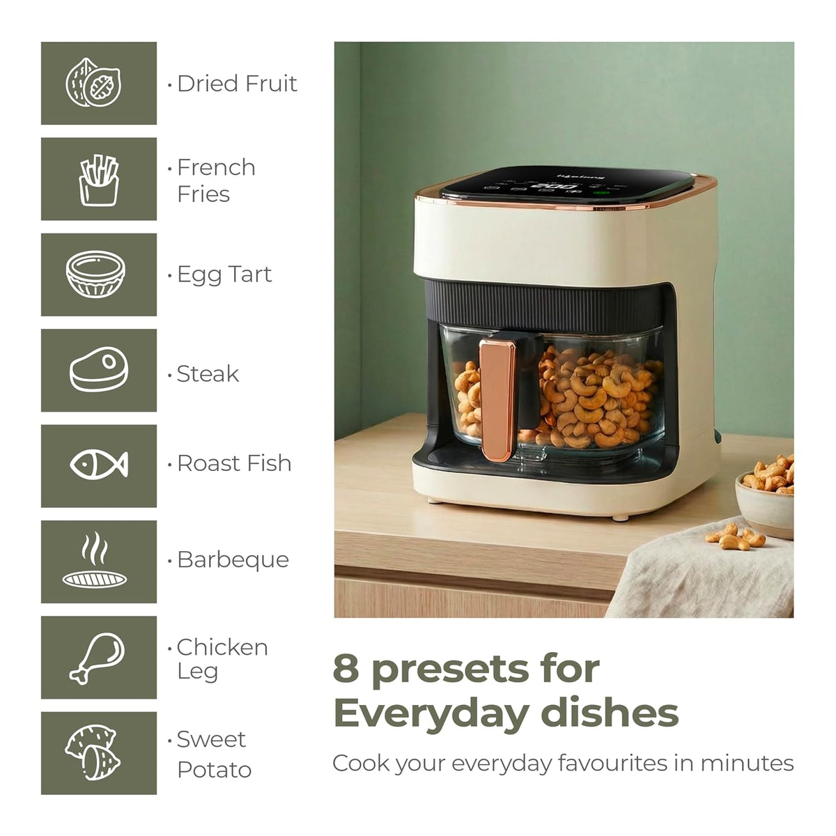 Lifelong PuroGlass Air Fryer | 4.2L Glass Basket | 8 Preset Modes | 1350W Power | Healthy Low Oil Cooking, 360° Turbo Heat Technology | LED Touch Control | Nonstick Easy Clean Kitchen Appliance