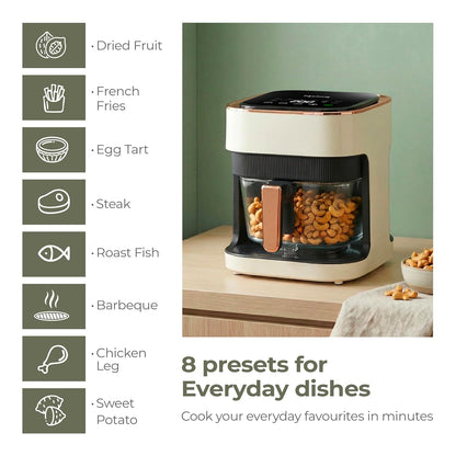 Lifelong PuroGlass Air Fryer | 4.2L Glass Basket | 8 Preset Modes | 1350W Power | Healthy Low Oil Cooking, 360° Turbo Heat Technology | LED Touch Control | Nonstick Easy Clean Kitchen Appliance