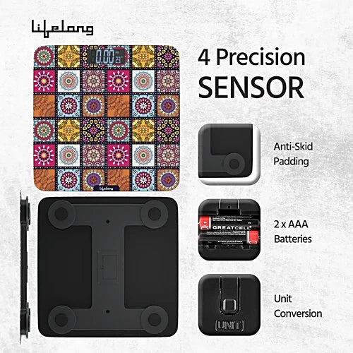 Lifelong Mystical Weight Machine - Multicolour|Digital Weight Machine for Body Weight|Thick Tempered Glass with LCD Display|Bathroom Weighing Scale