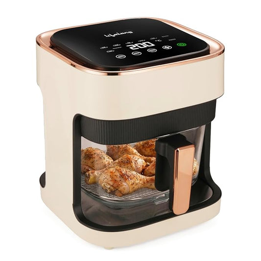 Lifelong PuroGlass Air Fryer | 4.2L Glass Basket | 8 Preset Modes | 1350W Power | Healthy Low Oil Cooking, 360° Turbo Heat Technology | LED Touch Control | Nonstick Easy Clean Kitchen Appliance