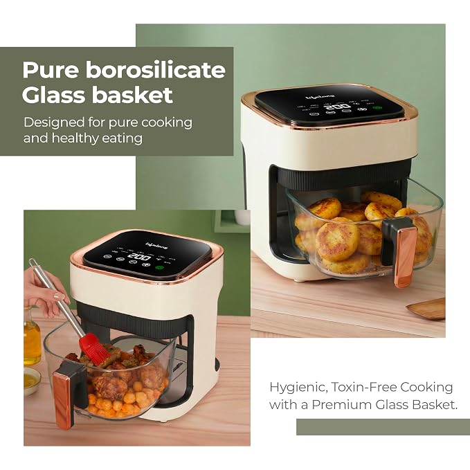 Lifelong PuroGlass Air Fryer | 4.2L Glass Basket | 8 Preset Modes | 1350W Power | Healthy Low Oil Cooking, 360° Turbo Heat Technology | LED Touch Control | Nonstick Easy Clean Kitchen Appliance