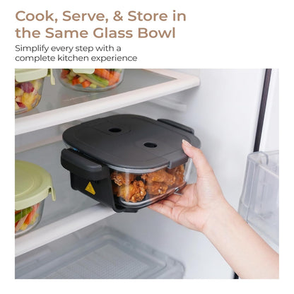 Lifelong Dual Glass Basket Air Fryer | Interchangeable Borosilicate Glass Bowls (4.1L, 1.6L) with Lids | 1500W, 5 Preset, Non-Slip Silicone Mat, DIY Mode, Toxin Free, No Coatings, 360° Air Circulation