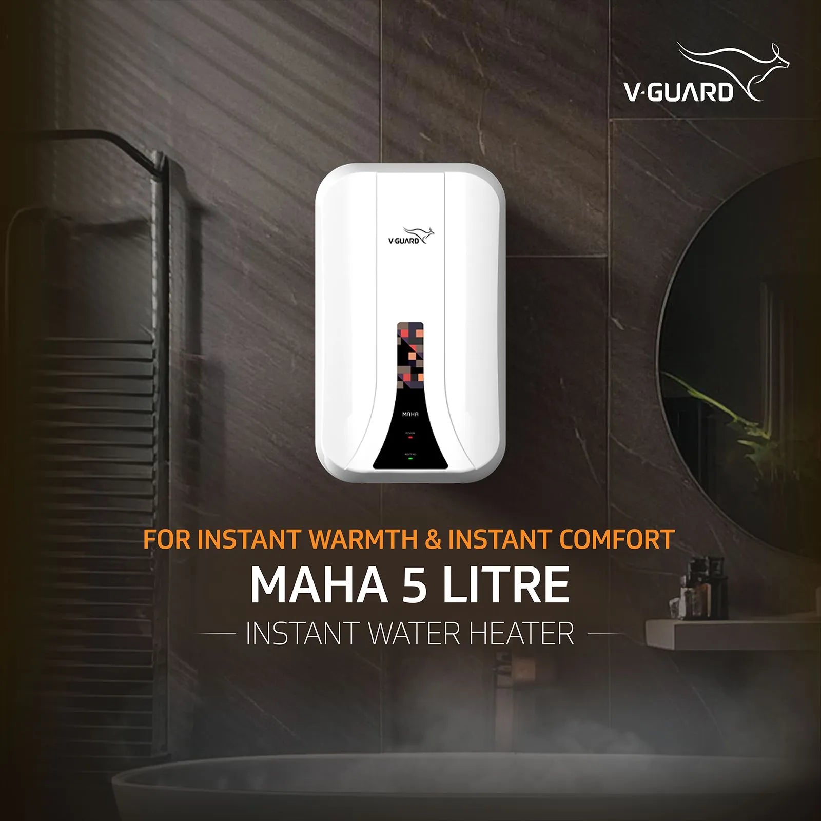 V-GUARD Maha 5 Litre Vertical Instant Geyser with Stainless Steel Tank (White)