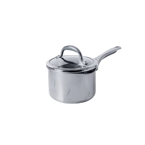 Meyer Select Nickel Free Stainless Steel Saucepan | Sauce pan with triply Base| Sauce Pot with Straining Glass Lid |Milk pan with Lid | Gas and Induction Compatible, 16cm/ 1.9 Liters,