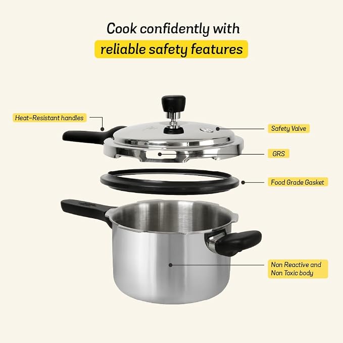Meyer Presta Tri-Ply Stainless Steel Pressure Cooker 2.0L | Induction & Gas Compatible | ISI Certified | Outer Lid | 5 Years Warranty
