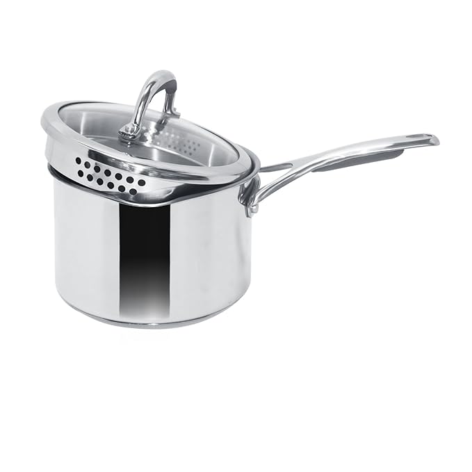 Meyer Select Nickel Free Stainless Steel Saucepan | Sauce pan with triply Base| Sauce Pot with Straining Glass Lid |Milk pan with Lid | Gas and Induction Compatible, 18cm/ 2.7 Liters, (Copy)