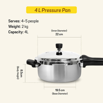 Meyer Presta Tri-Ply Stainless Steel Pressure Cooker 4.0L | Induction & Gas Compatible | ISI Certified | Outer Lid | 5 Years Warranty