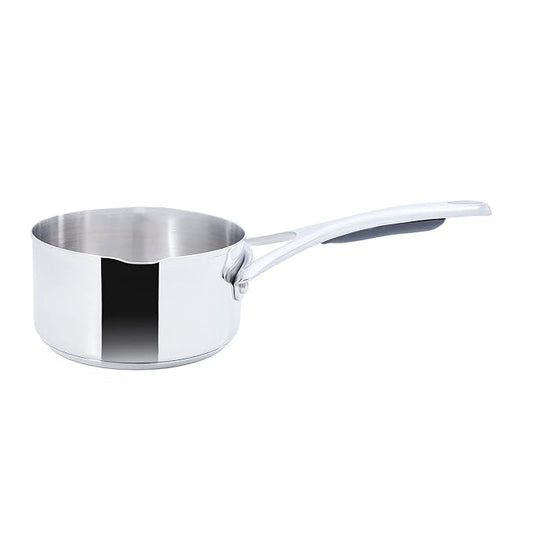 Meyer Select Stainless Steel Milk Pan 0.9L (14cm) with Glass Lid | Gas & Induction Compatible | Heavy Base