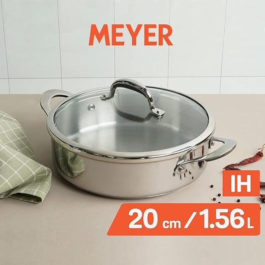 Meyer Select Nickel Free Stainless Steel Sauteuse with Glass Lid | Steel Saute Pan with Triply Base | Frying Pan with Lid | Gas and Induction Suitable | 20cm/ 1.56 Litre, Silver Visit the Meyer Store