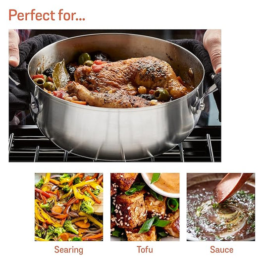 Meyer Select Nickel Free Stainless Steel Sauteuse with Glass Lid | Steel Saute Pan with Triply Base | Frying Pan with Lid | Gas and Induction Suitable | 24cm/ 2.9 Litre, Silver Visit the Meyer Store