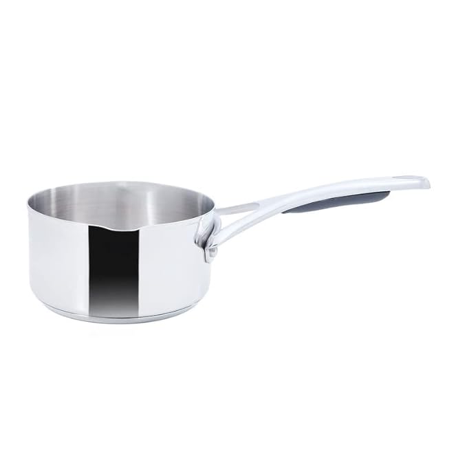 Meyer Select Stainless Steel Milk Pan 0.9L (14cm) with Glass Lid | Gas & Induction Compatible | Heavy Base