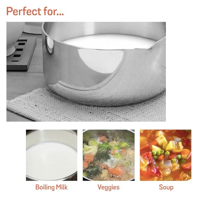 Meyer Select Stainless Steel Milk Pan 0.9L (14cm) with Glass Lid | Gas & Induction Compatible | Heavy Base