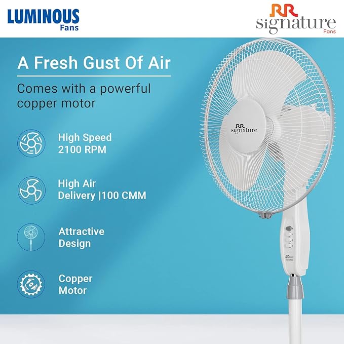 RR Signature Mojo Plus Pedestal Fan High Speed (White) I Stand Fan I 3 Year Warranty