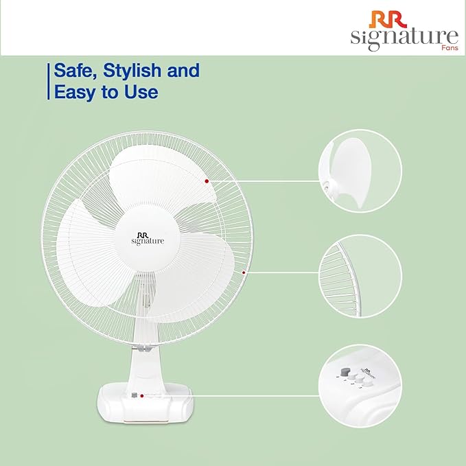 RR Signature Mojo Plus High Speed Table Fan (2100 RPM, 130 Watt, 3 Years Manufacturer Warranty, 400 mm, 100 cmm, Compact and Portable, Best For Home and Office Use) White