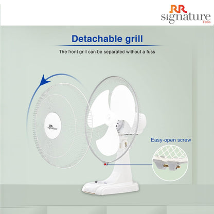 RR Signature Mojo Plus High Speed Table Fan (2100 RPM, 130 Watt, 3 Years Manufacturer Warranty, 400 mm, 100 cmm, Compact and Portable, Best For Home and Office Use) White