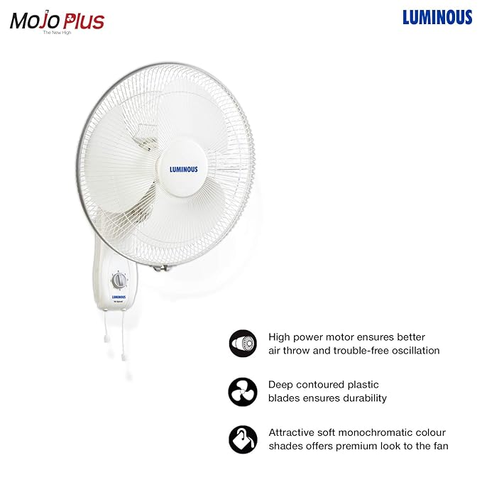 RR Signature Mojo Plus 400 mm NS Wall Fan 1350 RPM for Home and Office with ABS Blades, Easy Tilting Mechanism and Thermal Overload Protection 3 Years Warranty (White)