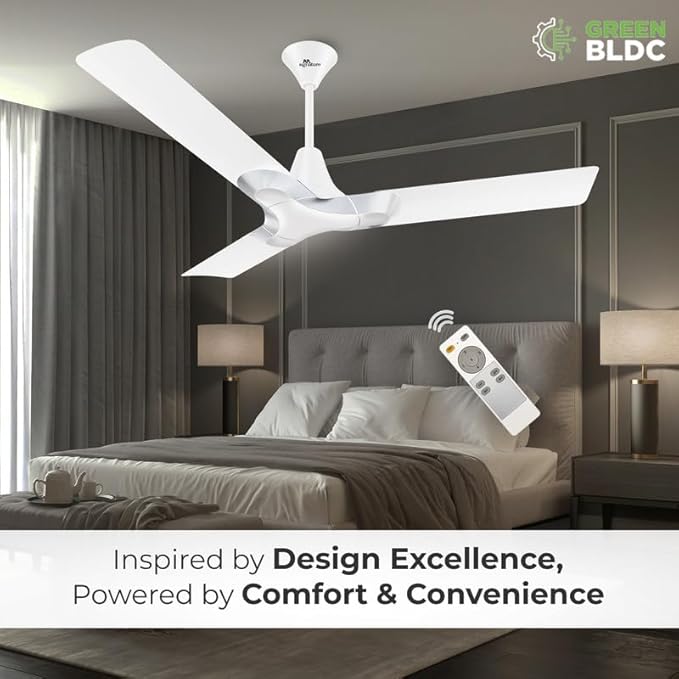 RR Signature New York Brooklyn 5 Star BLDC Ceiling Fan with Remote High Speed Ceiling Fan for Home Chrome White, 3 + 2 Years Warranty, Free Installation