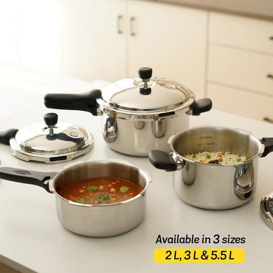 Meyer Presta Tri-Ply Stainless Steel Pressure Cooker 1.0L | Induction & Gas Compatible | ISI Certified | Outer Lid | 5 Years Warranty