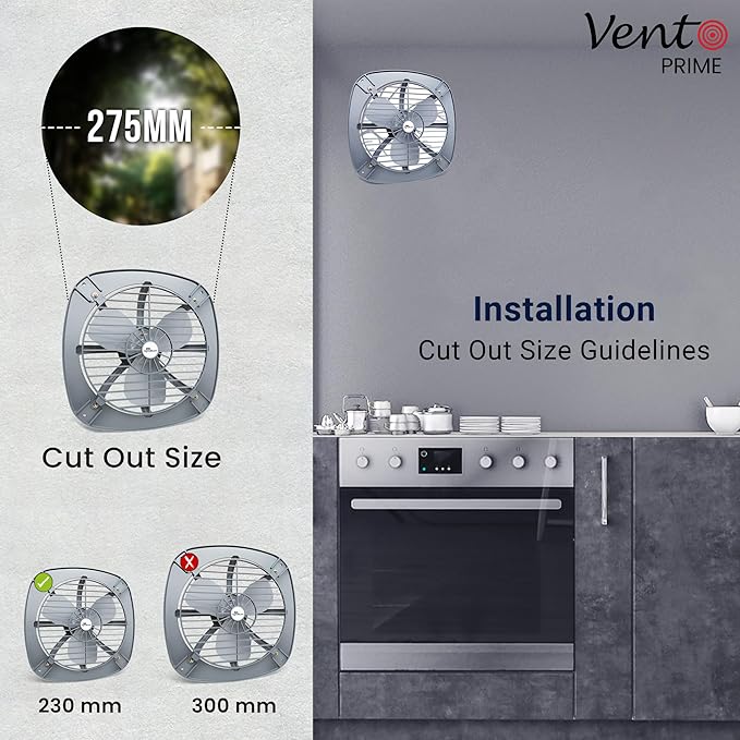 RR Signature Vento Prime 230 MM With Guard Exhaust Fan | Plastic Frame | Metal Blades | 3 Year Warranty (Grey)