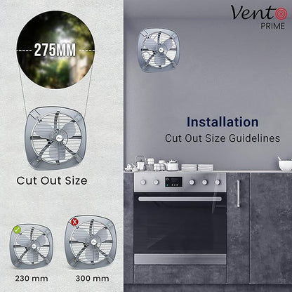 RR Signature Vento Prime 230 MM With Guard Exhaust Fan | Plastic Frame | Metal Blades | 3 Year Warranty (Grey)