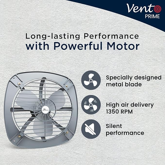 RR Signature Vento Prime 230 MM With Guard Exhaust Fan | Plastic Frame | Metal Blades | 3 Year Warranty (Grey)