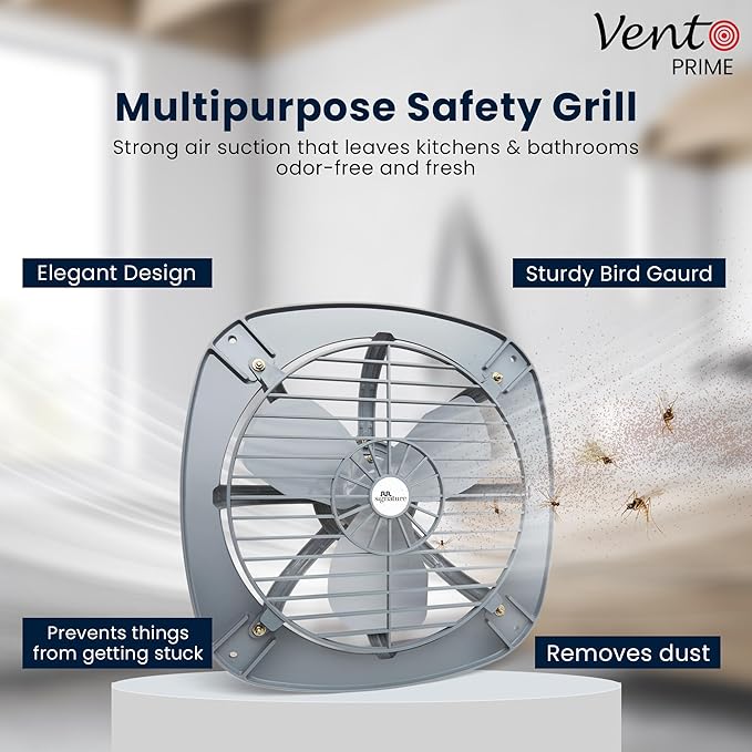 RR Signature Vento Prime 230 MM With Guard Exhaust Fan | Plastic Frame | Metal Blades | 3 Year Warranty (Grey)