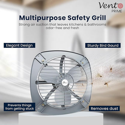 RR Signature Vento Prime 230 MM With Guard Exhaust Fan | Plastic Frame | Metal Blades | 3 Year Warranty (Grey)