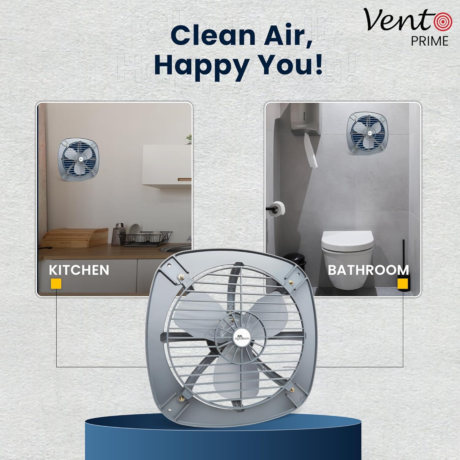 RR Signature Vento Prime 230 MM With Guard Exhaust Fan | Plastic Frame | Metal Blades | 3 Year Warranty (Grey)