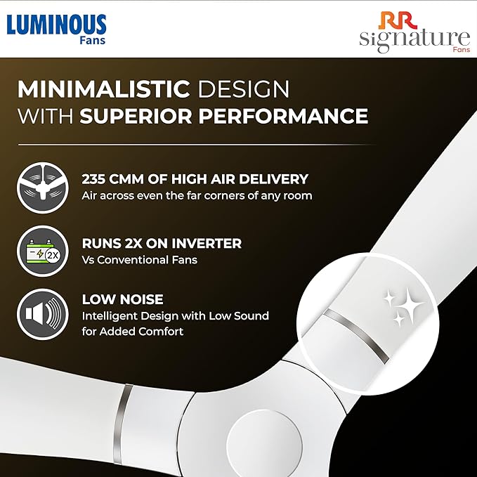 RR Signature Propelaire 1200MM Ceiling Fan for Home I BEE 3-Star Rating and 40% Energy Saving I Pristine White, (3 + 2 Years Warranty