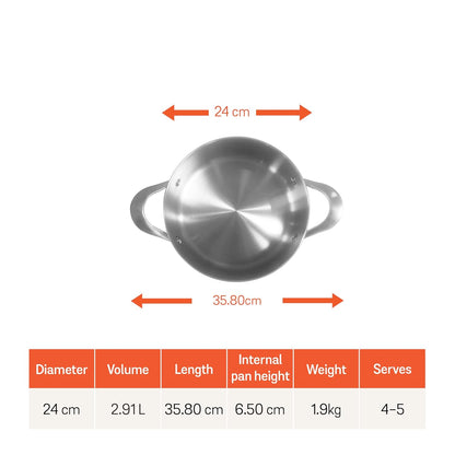 Meyer Select Nickel Free Stainless Steel Sauteuse with Glass Lid | Steel Saute Pan with Triply Base | Frying Pan with Lid | Gas and Induction Suitable | 24cm/ 2.9 Litre, Silver Visit the Meyer Store