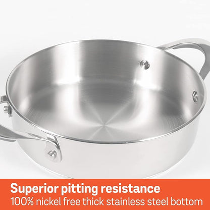 Meyer Select Nickel Free Stainless Steel Sauteuse with Glass Lid | Steel Saute Pan with Triply Base | Frying Pan with Lid | Gas and Induction Suitable | 20cm/ 1.56 Litre, Silver Visit the Meyer Store