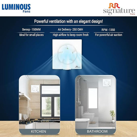 RR Signature Vento Deluxe 150 mm Exhaust Fan For Kitchen, Bathroom with Strong Air Suction, Rust Proof, Anti-Dust Shutters (White) I 3 Year Warranty