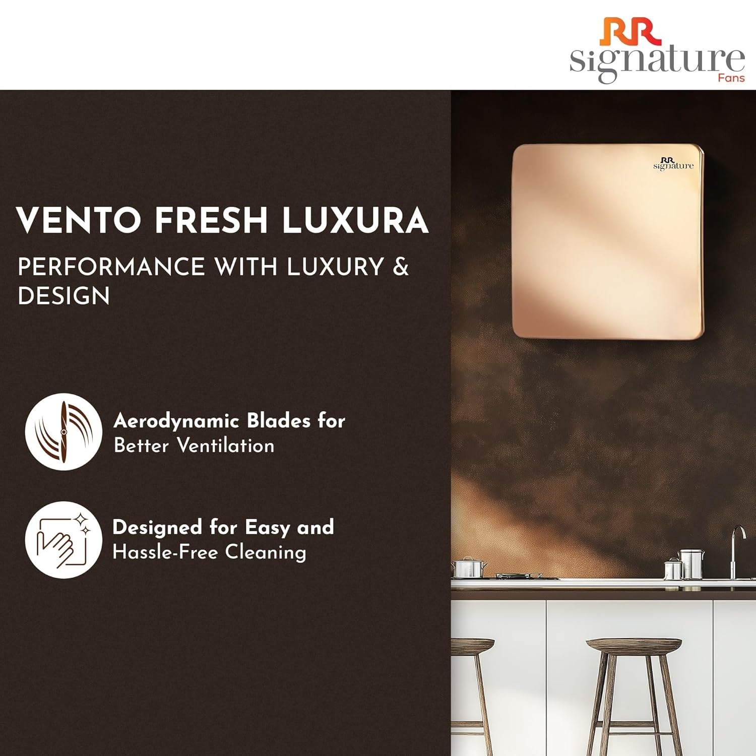 RR Signature Vento Fresh Luxura 150 mm Exhaust Fan For Kitchen, Bathroom | Silent, Compact Design, Easy Install | Thermal Fuse | High Speed 100% Powerful Copper Motor | 2 Year Warranty [Rose Gold]