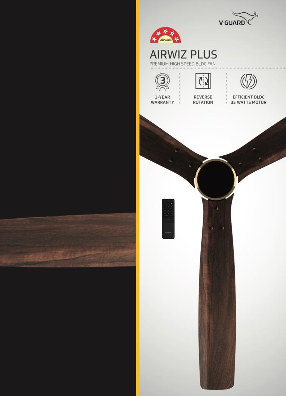V-Guard AIRWIZ PLUS PREMIUM HIGH SPEED (48") 370 RPM with 3 Year Warranty BLDC Motor with Remote 1200 mm Ceiling Fan  (5 Star | CHOCO TEAK WOOD