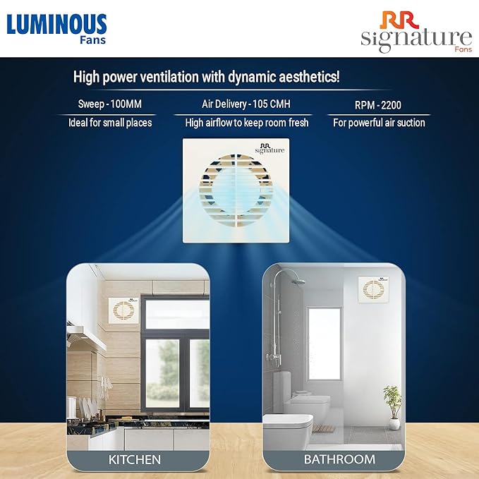 RR Signature Vento Axial 100 MM Exhaust Fan for Bathroom, Kitchen, and Office, Noiseless, Guard, and Anti-Rust Body (White), 3 Year Warranty